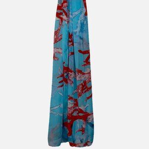 Krazy Kat Coral Beach Scarf Chiffon Turquoise Salmon White NWT
